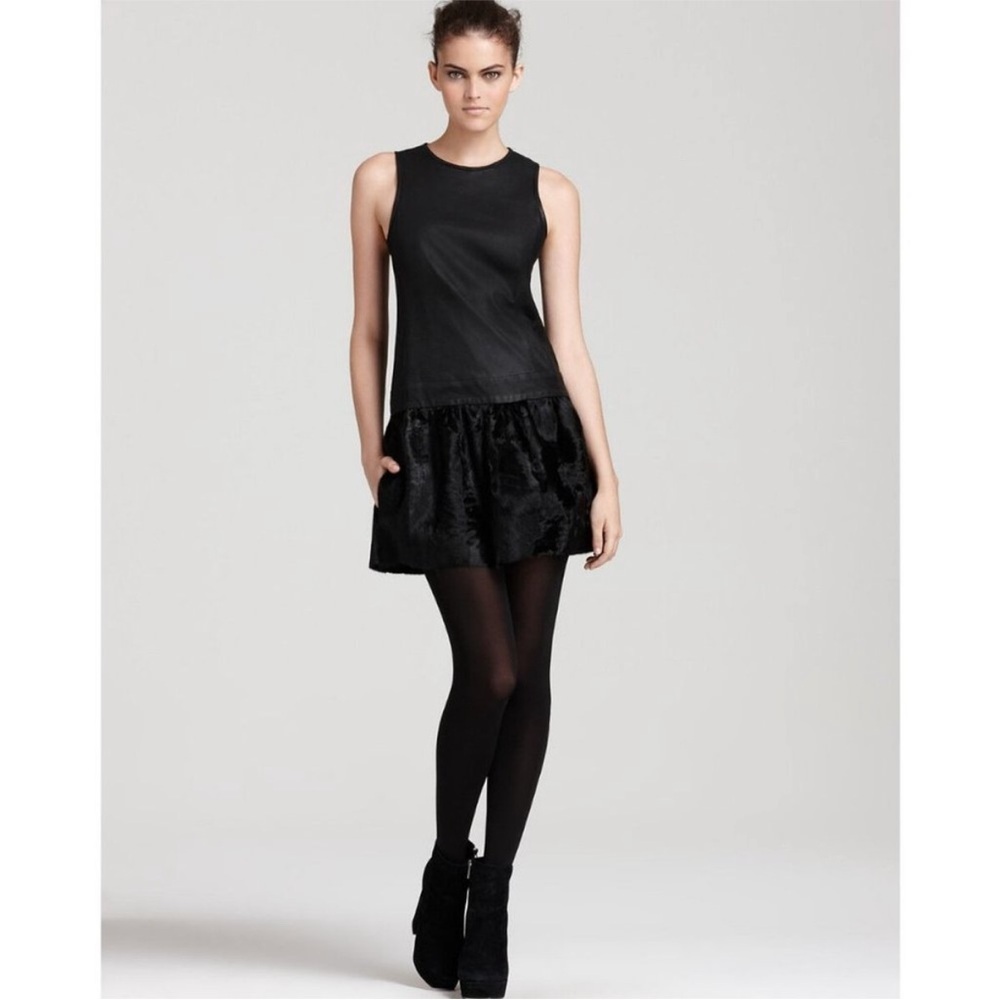 Theory Black Leather And Fur Sleeveless Dress Size 4